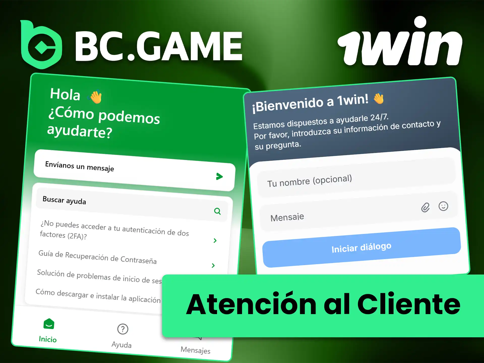 Comprueba el servicio de atención al cliente de BC Game y 1win.