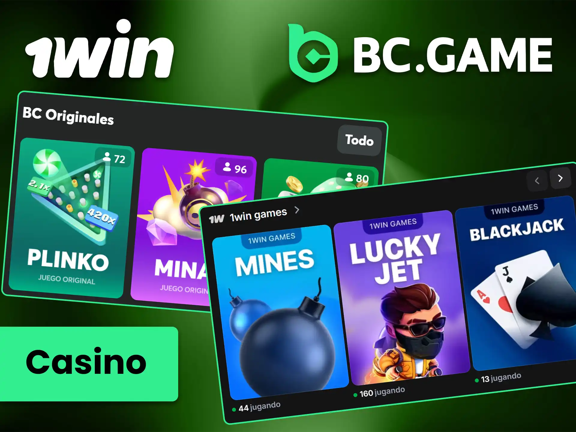 Descubre la gran variedad de juegos de casino de BC Game y 1win.