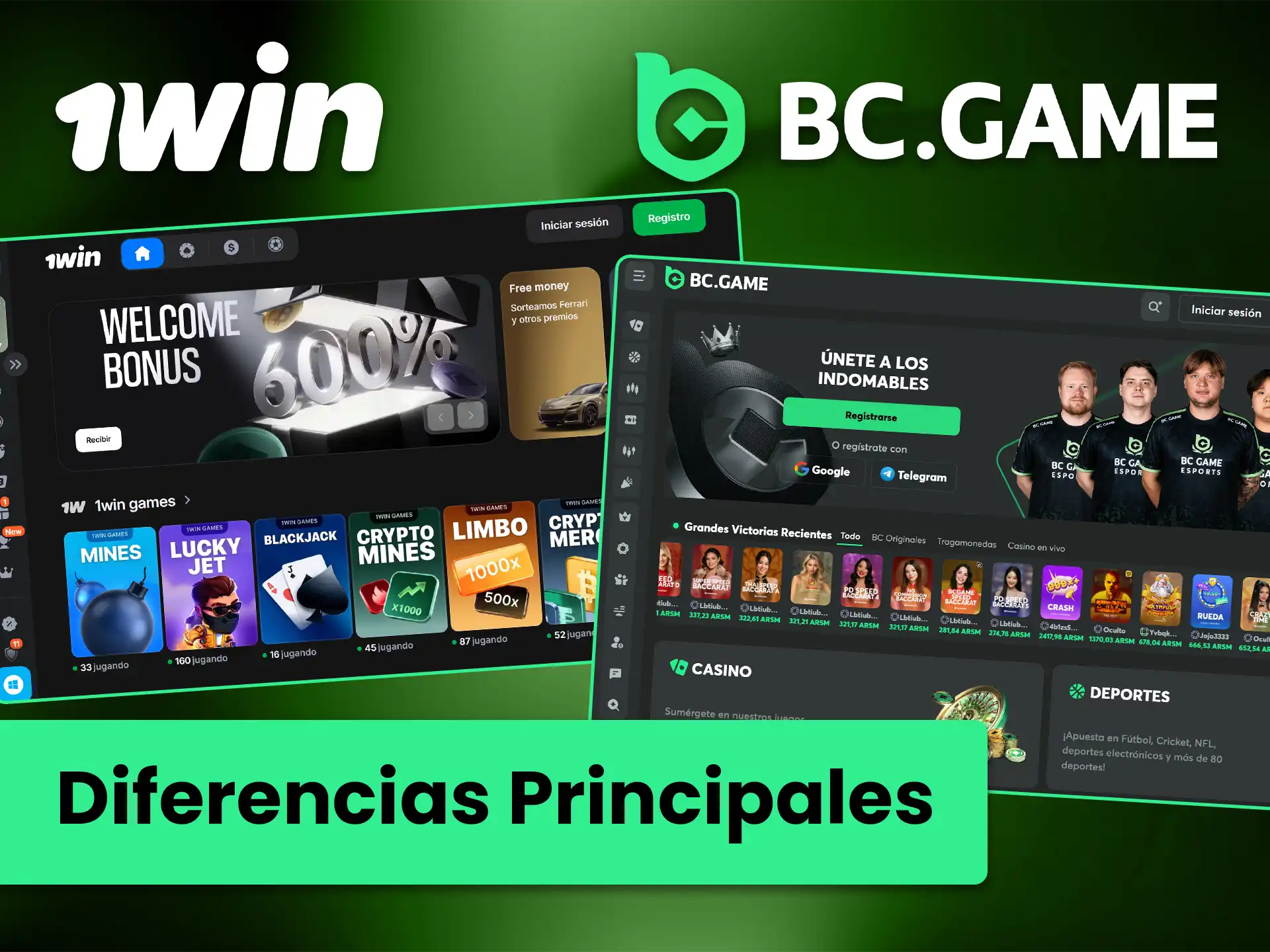 Descubre las características clave y las principales diferencias entre BC Game y 1win.