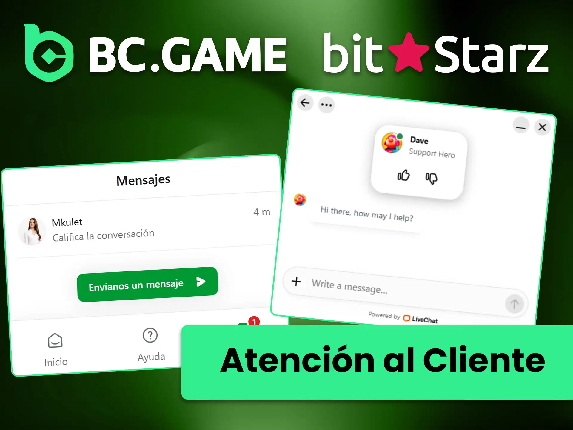 Resuelve todas tus dudas con el servicio de atención al cliente de BC Game y Bitstarz.