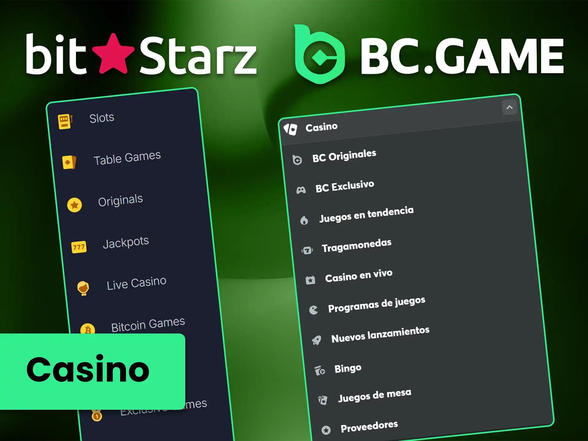 Las mejores categorías de juegos de casino están disponibles en BC Game y Bitstarz.