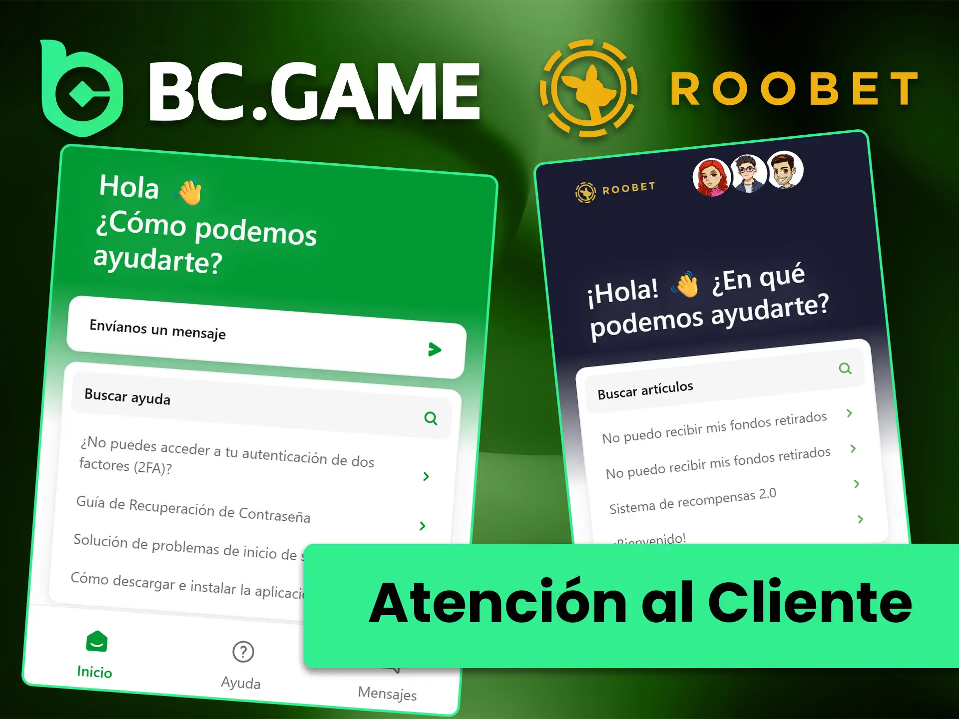 Descubre qué formas de contacto hay disponibles en BC Game y Roobet.