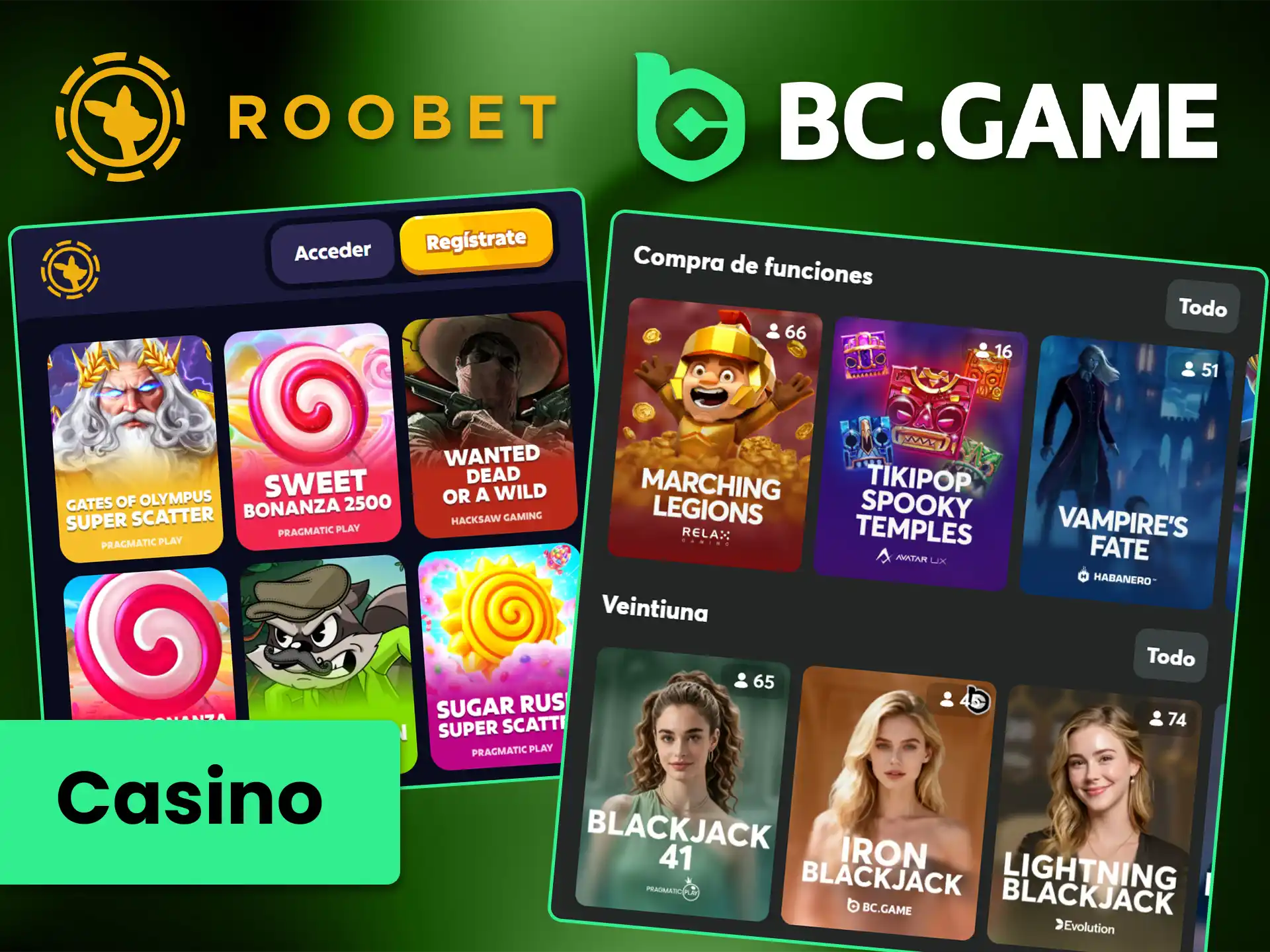 En las plataformas BC Game y Roobet están disponibles los mejores juegos de casino.