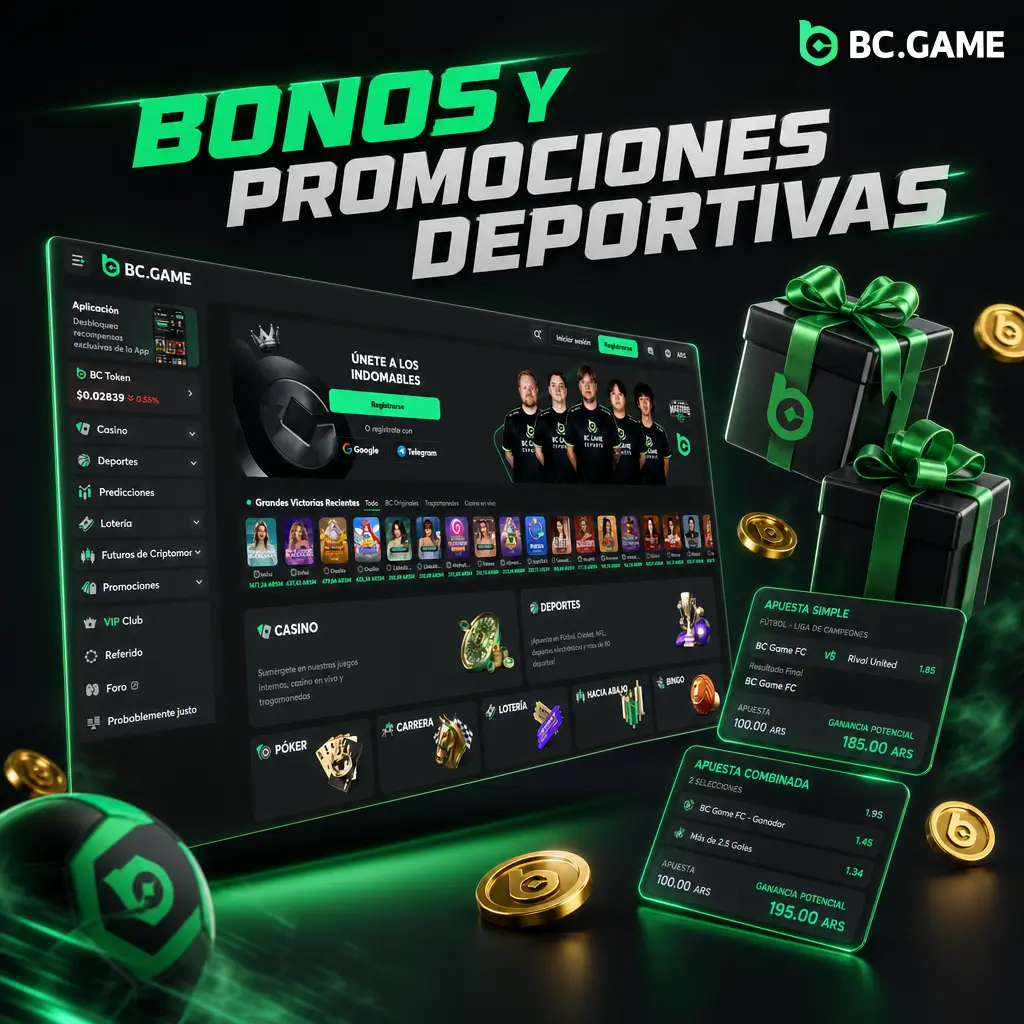Bonos deportivos de BC.Game: bienvenida 1080%, depósitos con rollover claro y cashback semanal para apostar en fútbol y tenis.