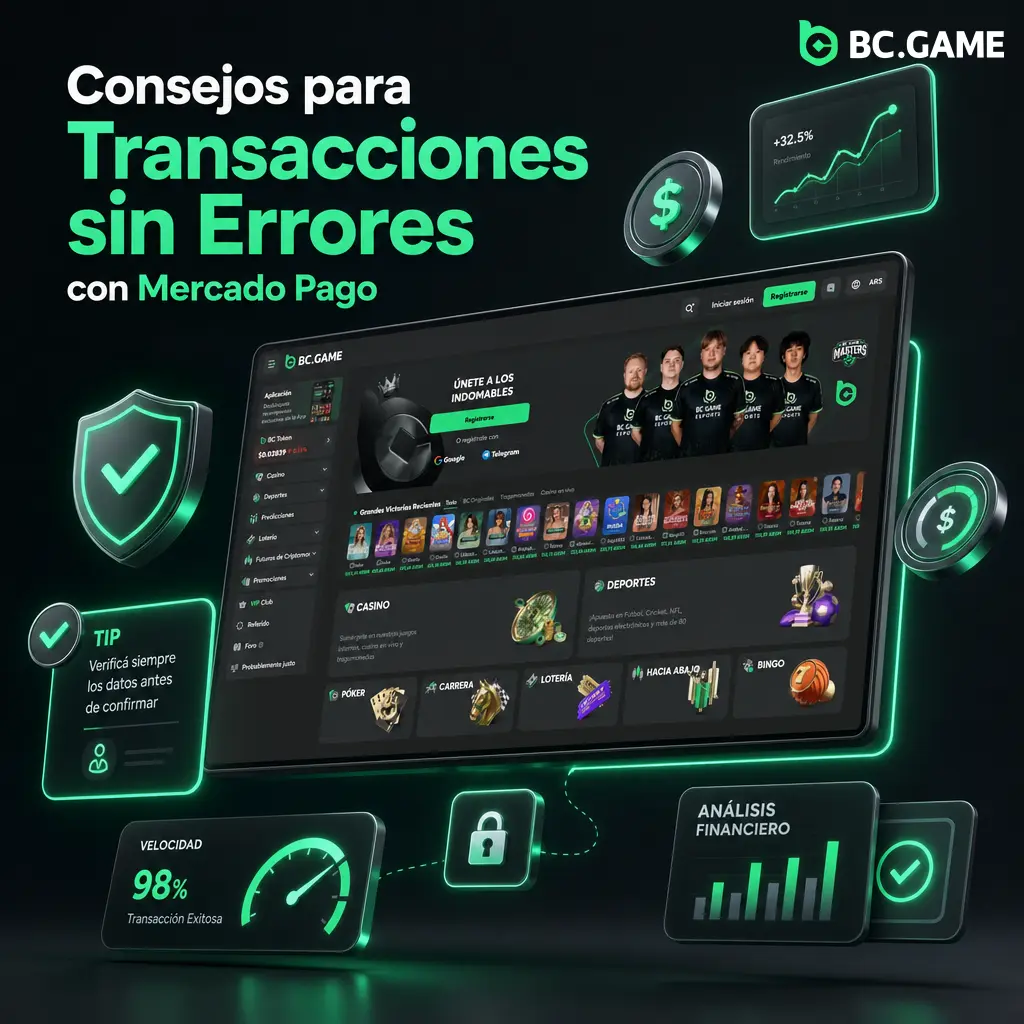 Consejos para evitar errores en depósitos y retiros con Mercado Pago en BC.Game de forma rápida y segura.