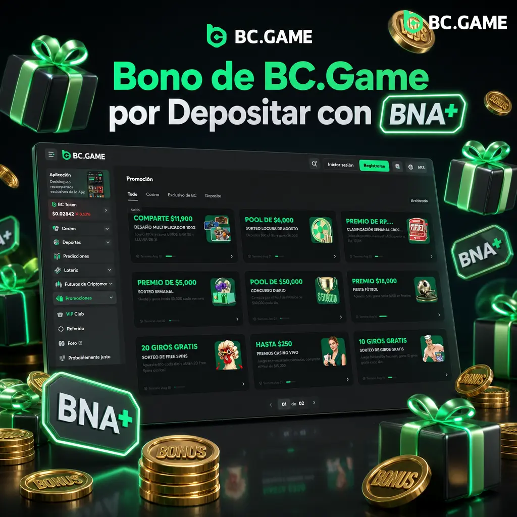 Bono de bienvenida de BC.Game del 1080% al depositar con BNA+ en tus primeros cuatro depósitos