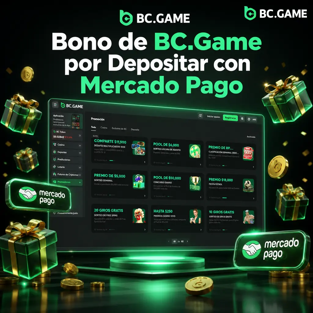 Bono de bienvenida BC.Game de hasta 1080% en 4 depósitos con Mercado Pago, con rollover de 40x en 7 días.