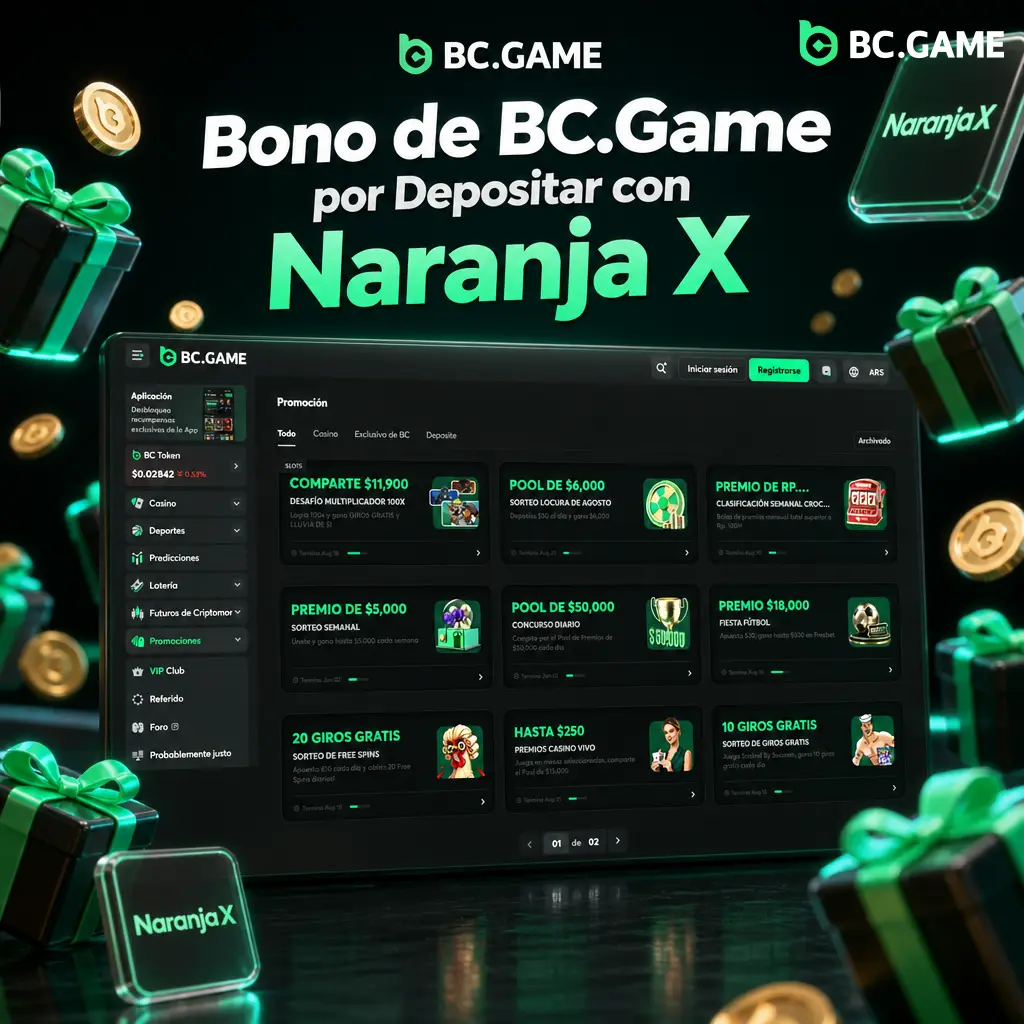 Bono de BC.Game del 1080% por depositar con Naranja X: porcentaje extra y giros gratis en tus primeras 4 cargas