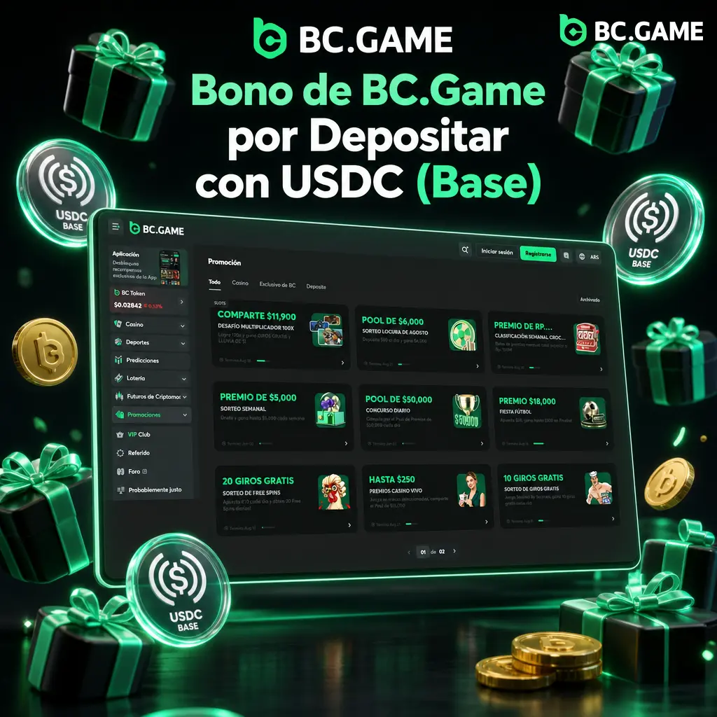 Bono de bienvenida 1080% en BC.Game por depositar con USDC (Base) en tus primeros 4 depósitos