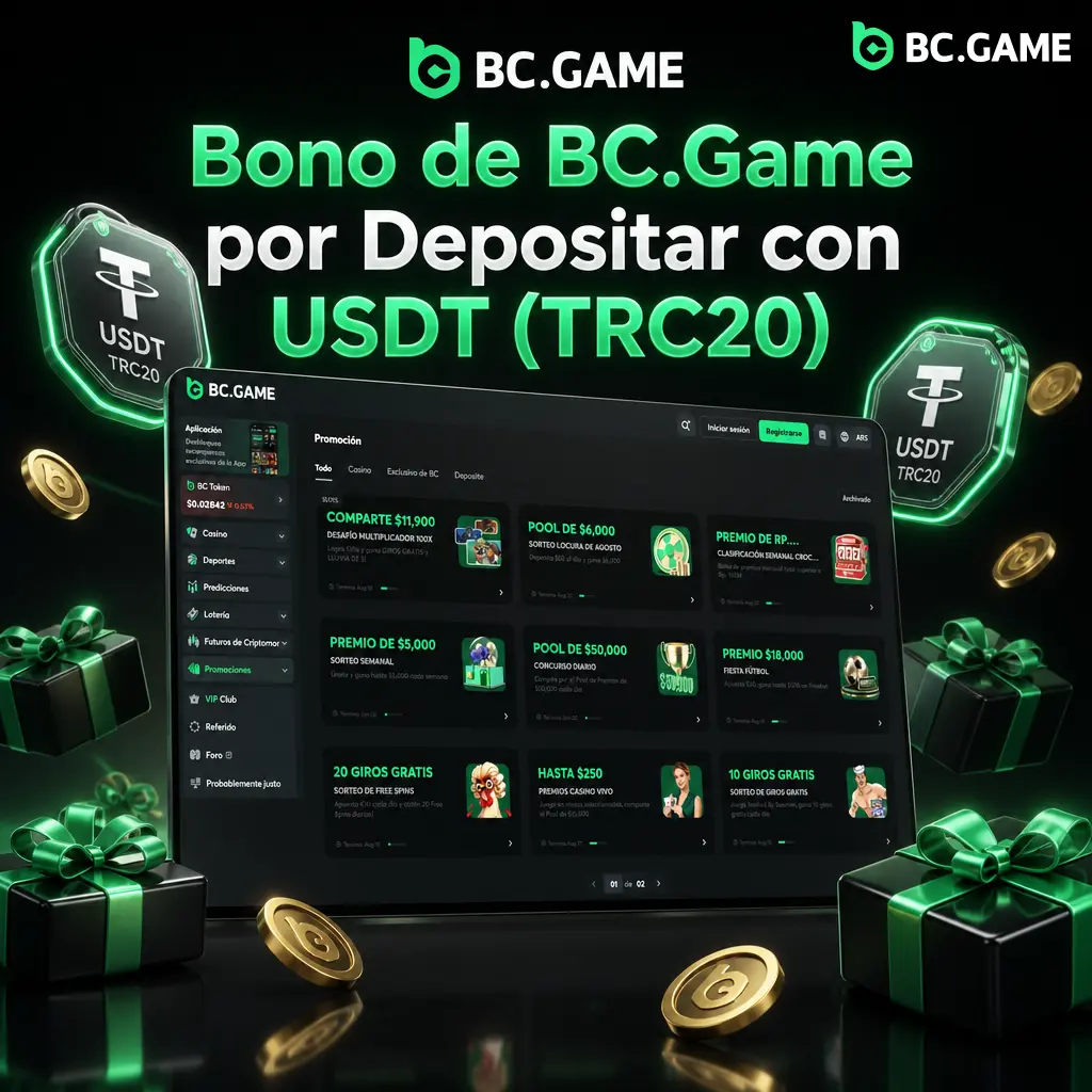 Bono de bienvenida BC.Game del 1080% al depositar con USDT (TRC20) en 4 tramos, sin código promocional