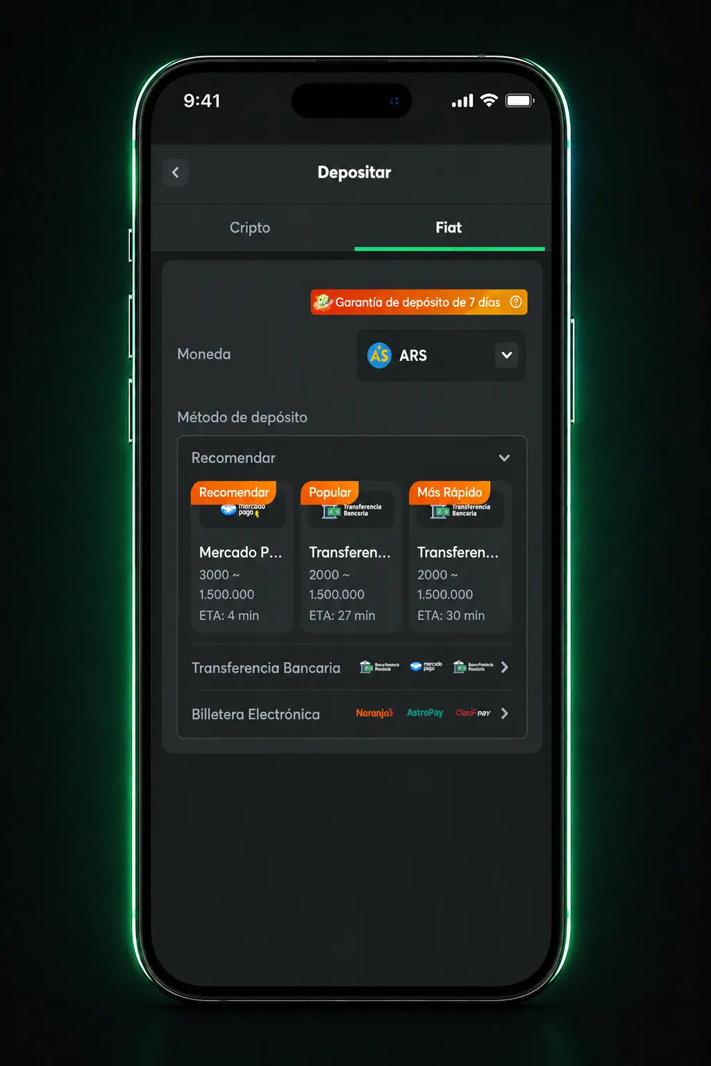 Captura de pantalla que muestra el proceso paso a paso para depositar con AstroPay en BC.Game desde celular