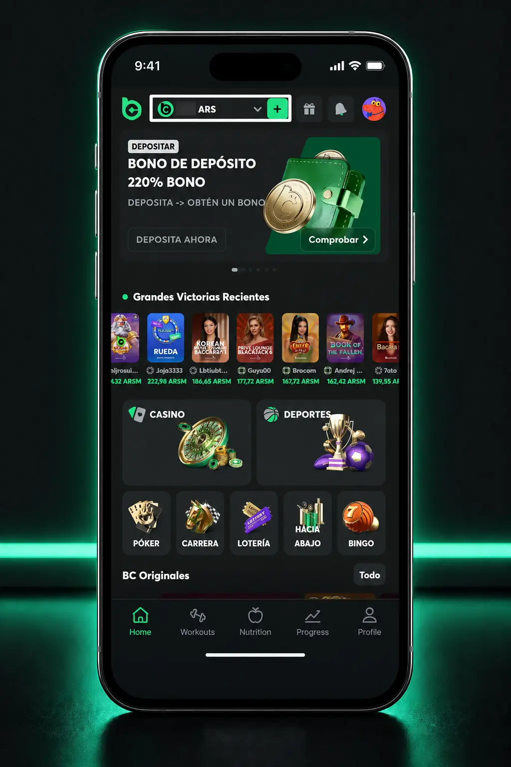 Pasos para depositar con BNA+ en BC.Game: seleccioná el monto, escaneá el código y confirmá el envío desde la app.