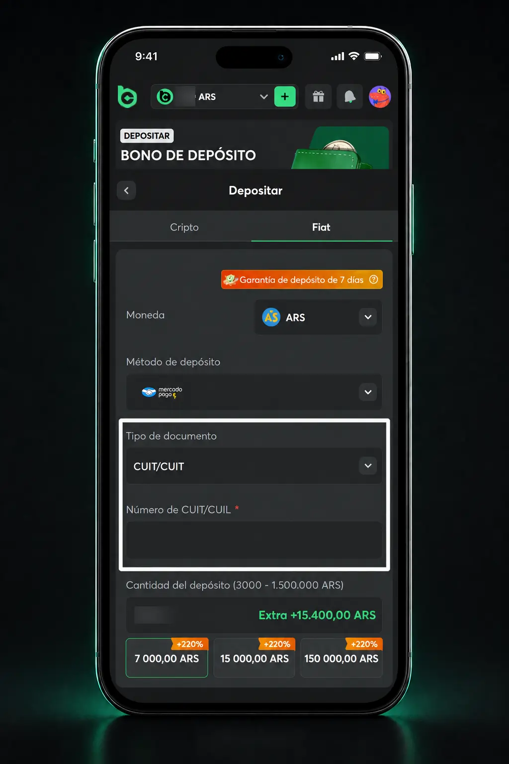 Pasos para depositar con Claro Pay en BC.Game: elegí la opción, ingresá el monto desde ARS 7.000 y confirmá desde tu wallet.