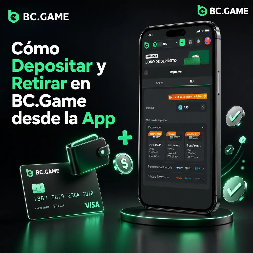 Guía para depositar y retirar dinero en BC.Game desde la app en Argentina, con pasos seguros y cifrado SSL.