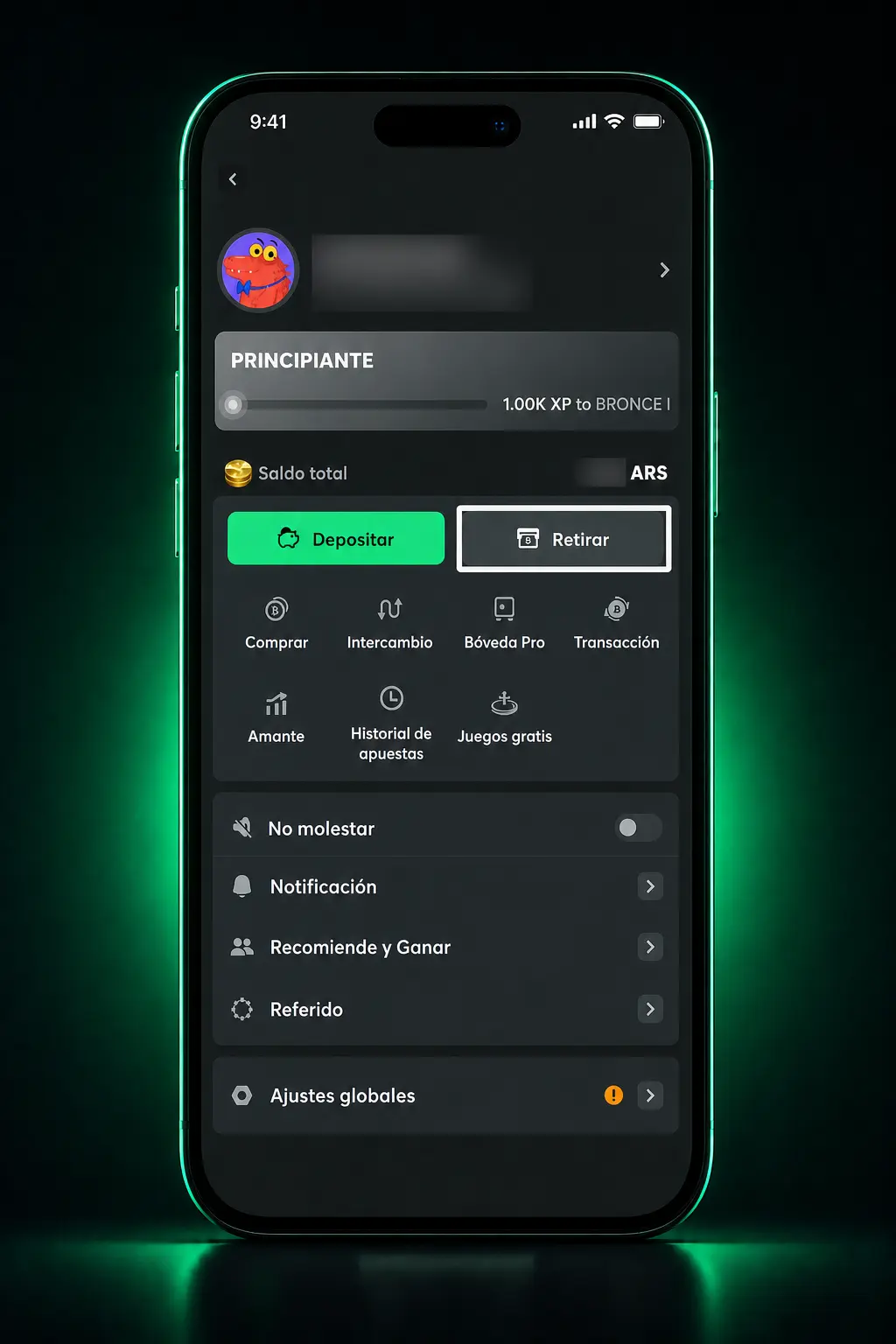 Pasos para retirar ganancias en USDT (TRC20) desde BC.Game, mostrando el panel de retiro y la selección de red