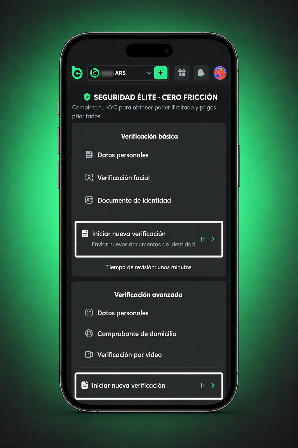 Pasos para verificar tu identidad en BC.Game: subí tu documento, foto con rostro y comprobante de domicilio.