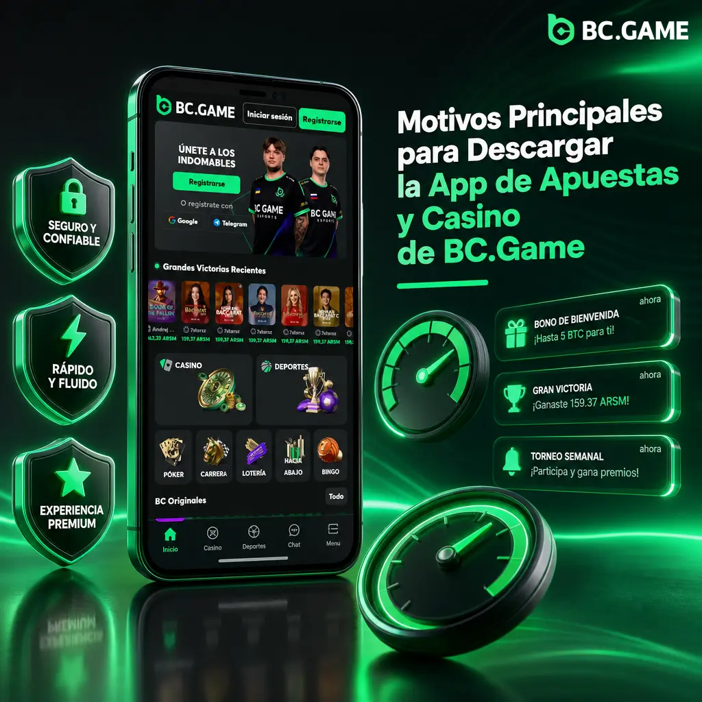 App de BC.Game: apuestas y casino más rápidos, notificaciones push, modo oscuro y acceso biométrico desde el celular.