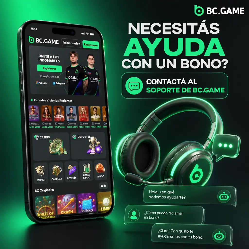 Soporte de BC.Game 24/7 en español: chat en vivo, email, Telegram y centro de ayuda para dudas sobre bonos.