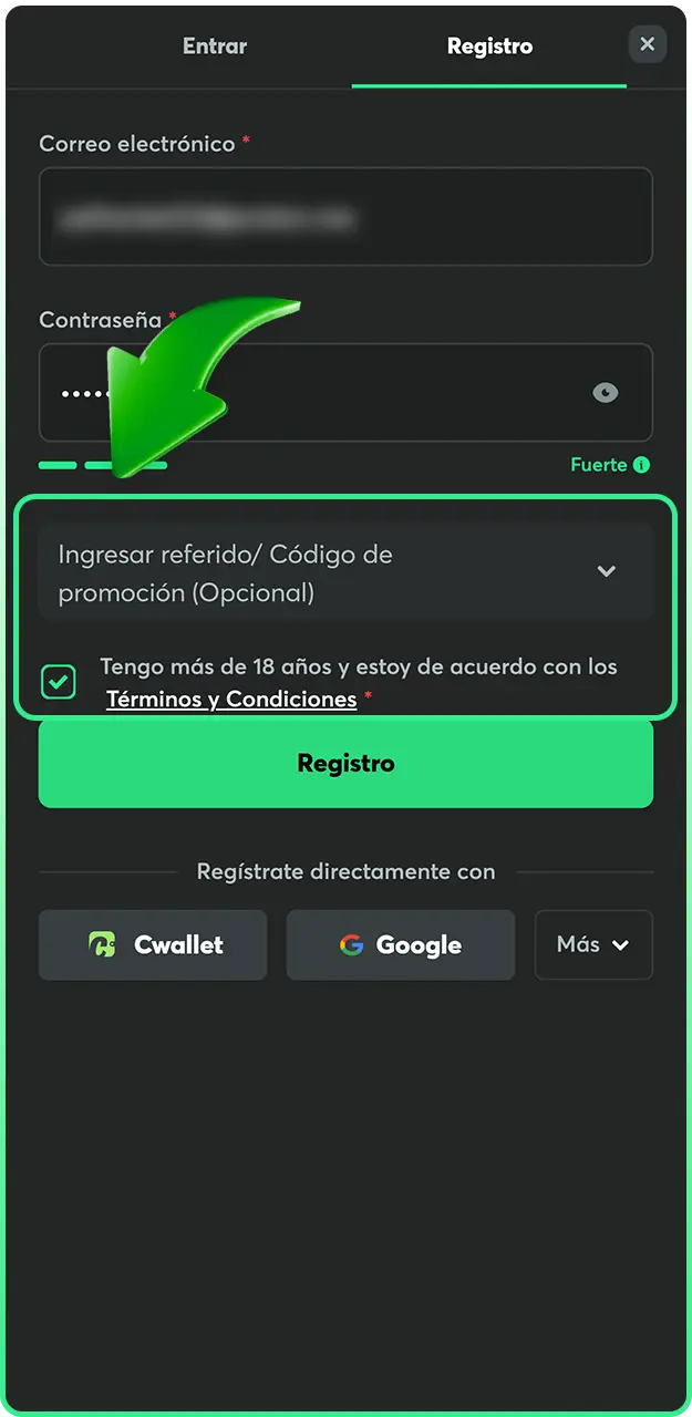 Introduce el código de bonificación especial al registrarte en BC Game.