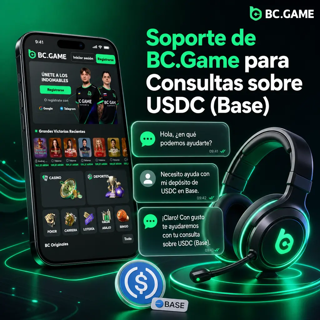 Soporte de BC.Game 24/7 para consultas sobre depósitos y retiros de USDC (Base): chat, email, Telegram y centro de ayuda.