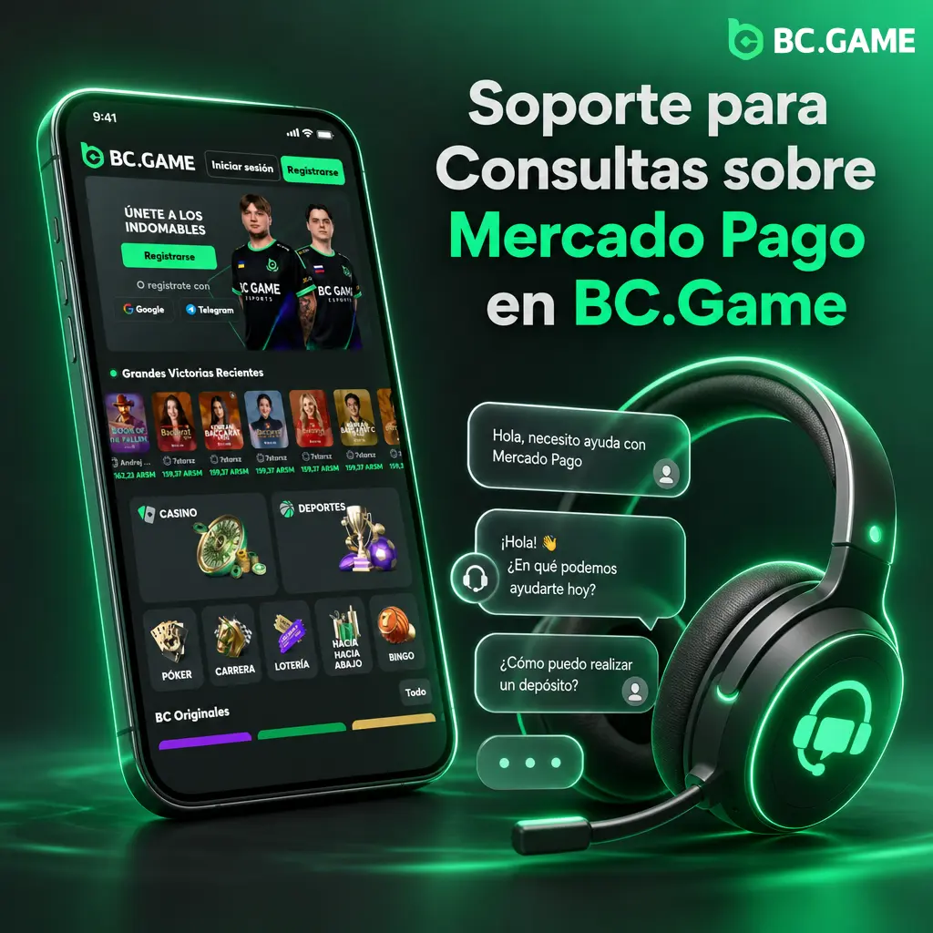 Soporte 24/7 de BC.Game para consultas sobre depósitos y retiros con Mercado Pago vía chat, email y Telegram