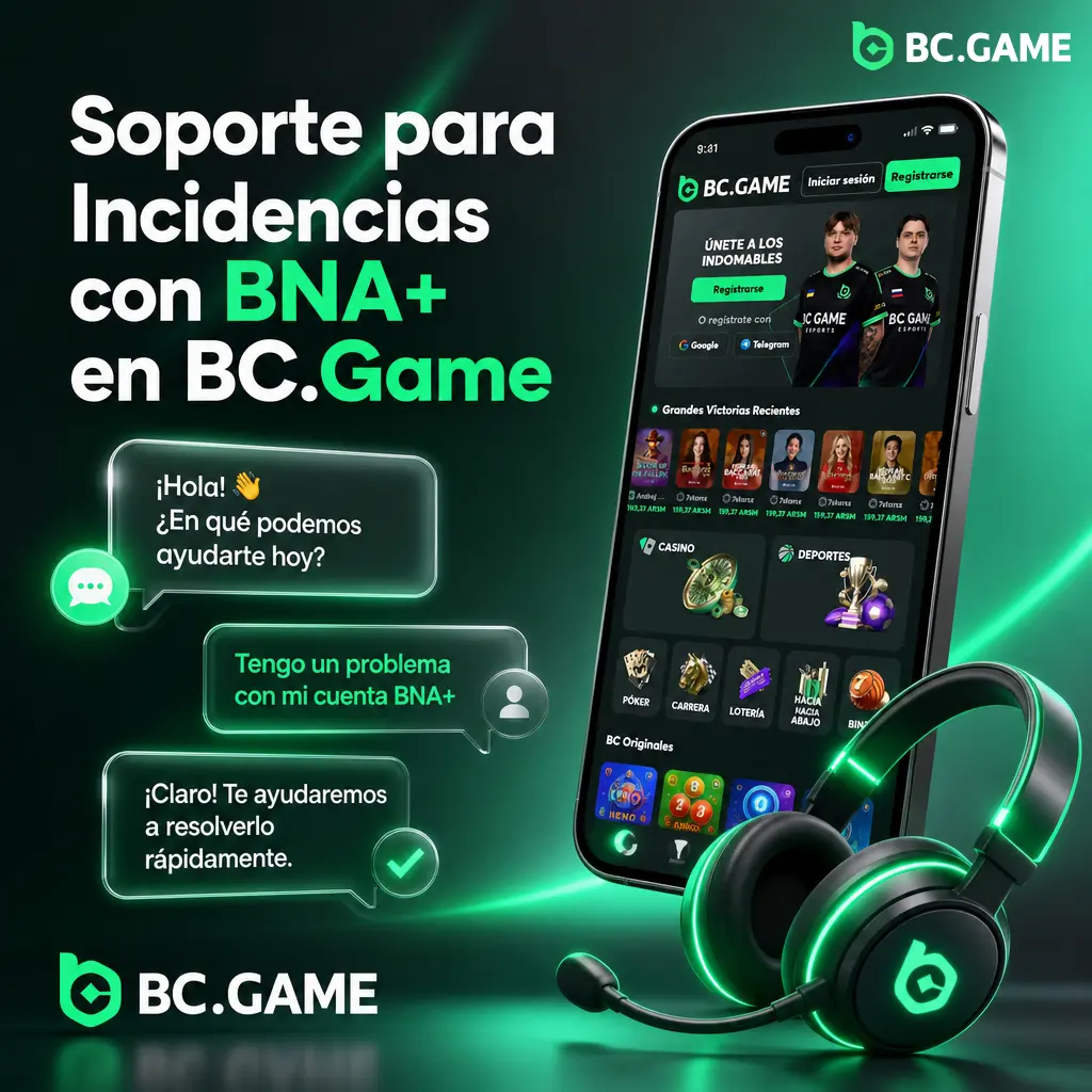Soporte 24/7 de BC.Game para consultas sobre depósitos y retiros con BNA+ vía chat, email, Telegram y centro de ayuda.