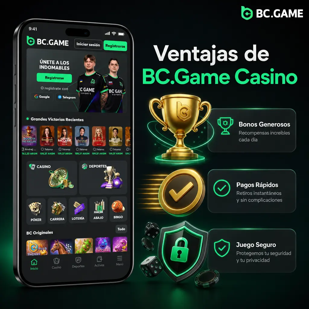 Ventajas de BC.Game Casino: retiros rápidos, Provably Fair, programa VIP, soporte 24/7 y licencia de Curazao.